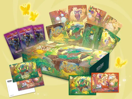 Riftbound Secret Garden: a box, three Unleashed booster packs and alternate-art cards